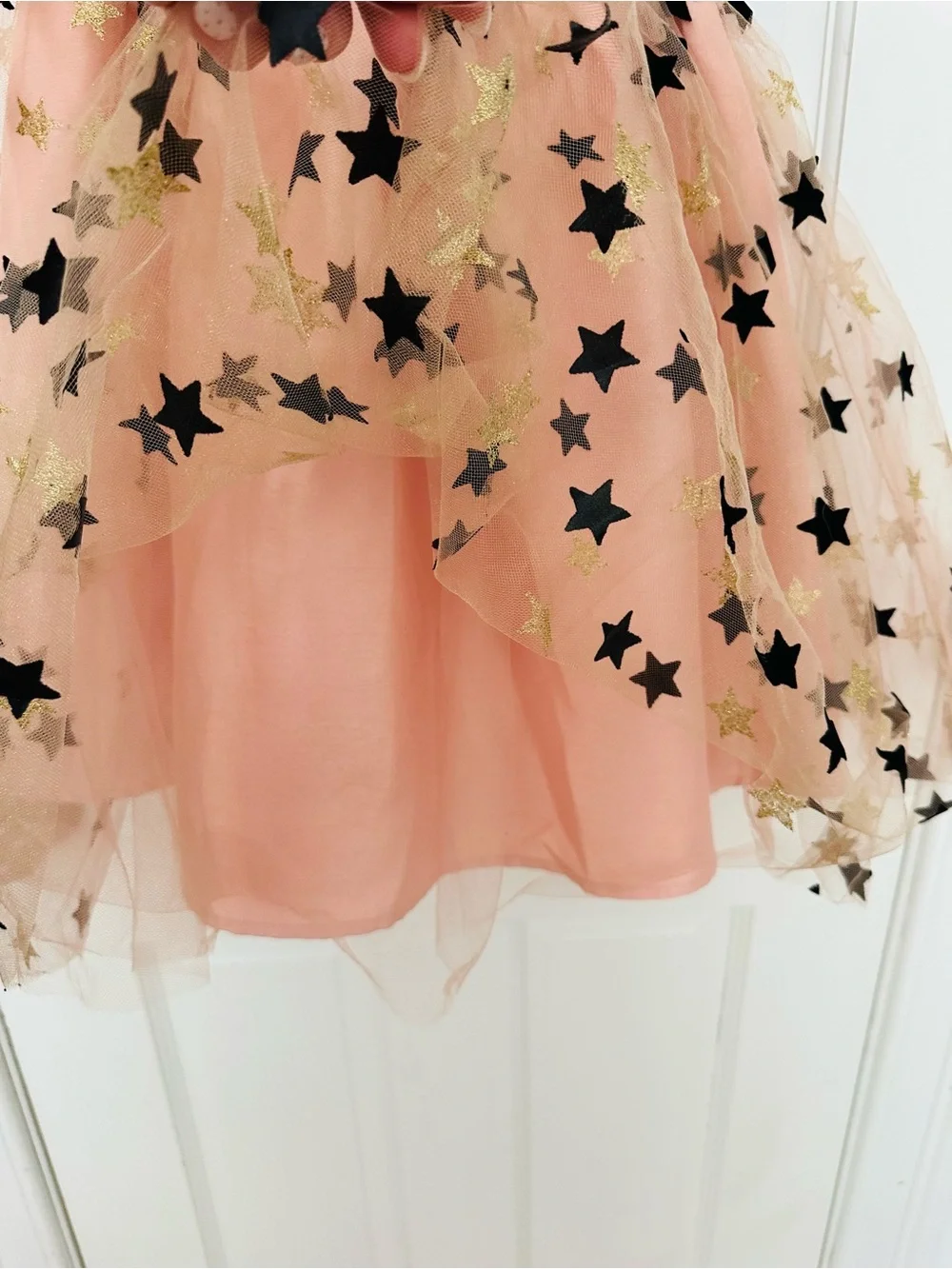 Zunie Black Velvet Bodice with Peach Star Tulle Skirt Girls' Formal Dress